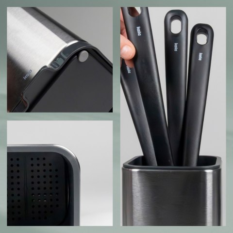 Ociekacz na sztućce, stal nierdzewna/tworzywo sztuczne, 11,5 x 10 x 12,5 cm