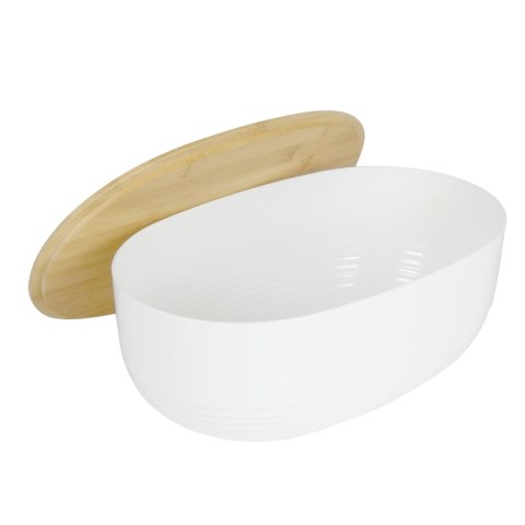 Owalny plastikowy pojemnik na chleb z bambusową pokrywką, 37,5x23x14 cm, biały