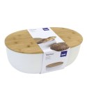 Owalny plastikowy pojemnik na chleb z bambusową pokrywką, 37,5x23x14 cm, biały