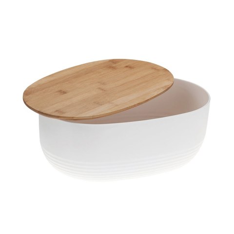 Owalny plastikowy pojemnik na chleb z bambusową pokrywką, 37,5x23x14 cm, biały