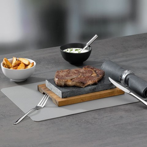 Kamień do serwowania na podstawie, granit/drewno