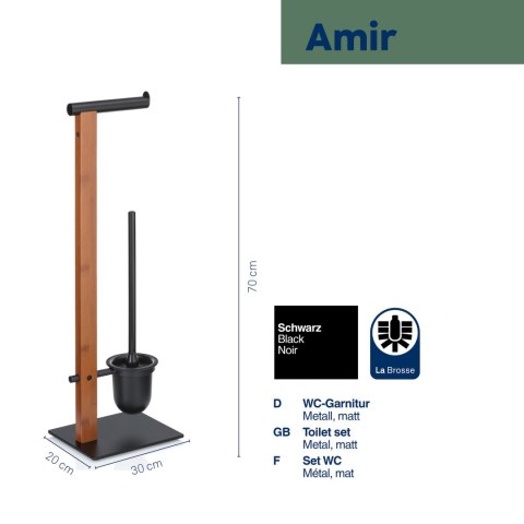 Zestaw toaletowy, bambus/stal, 22 x 18 x 70 cm