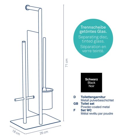 Zestaw toaletowy z przegrodą, 71 cm, czarny