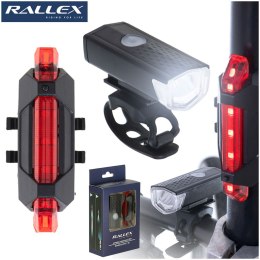 Lampka rowerowa LED RALLEX zestaw tył-przód na rower kierownicę USB