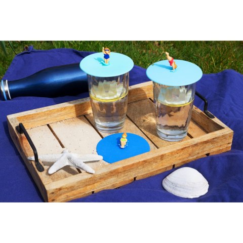 Pokrywka silikonowa z plażowiczem, Monika Pluck, śred. 10,5 cm, błękitna