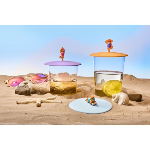 Pokrywka silikonowa z plażowiczem, torba, śred. 10,5 cm, pomarańczowa