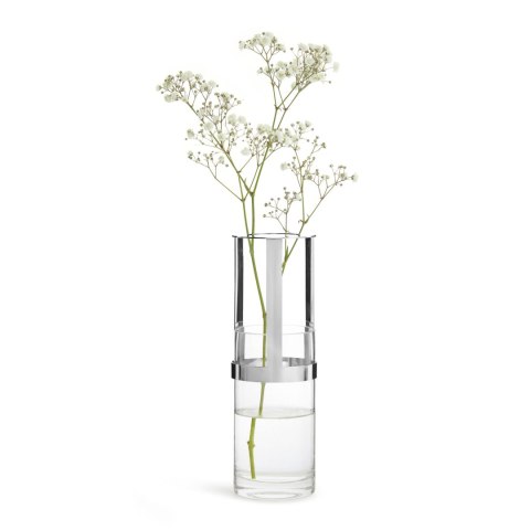 Wazon, śred. 8 x 15 cm, szkło/metal, srebrny, pudełko prezentowe