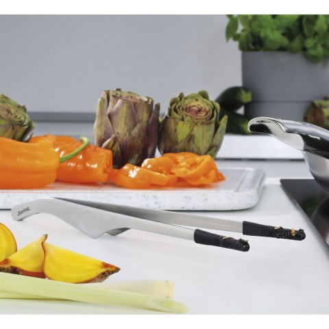 Szczypce z silikonowymi końcówkami, stal nierdzewna/silikon, 22 cm