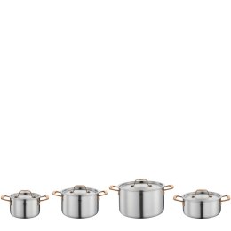 Zestaw garnków, 4 el., stal nierdzewna, uchwyty w kolorze różowego złota