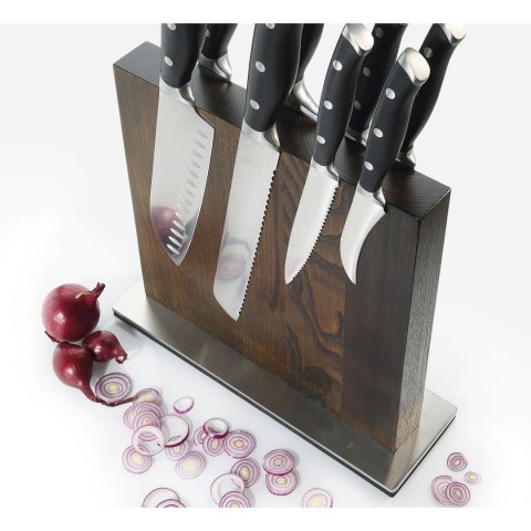 Blok na noże magnetyczny, 10 noży, 28 x 9 x 25 cm, ciemny jesion