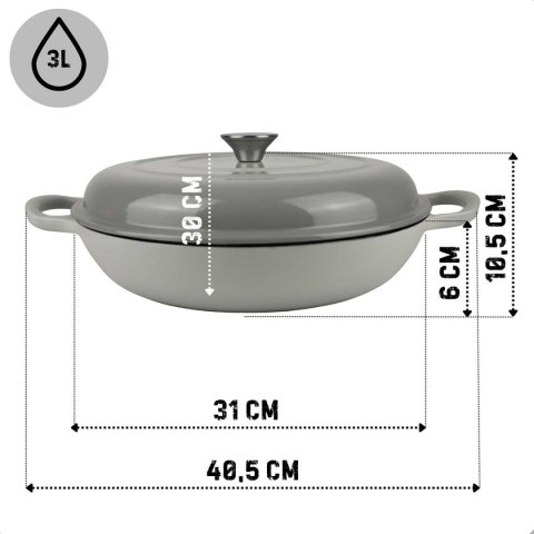 EMALIOWANY GARNEK ŻELIWNY PŁASKI 30cm 3L HAGE SZARY