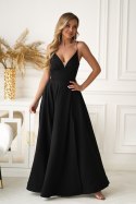 341-06 Długa Suknia Wieczorowa z Gorsetowym Sznurowaniem - czarny