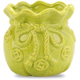 Ceramiczny wazonik-skarbonka w kształcie sakiewki zielony