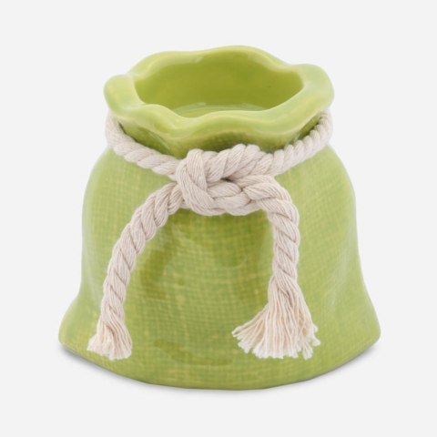 Świecznik Sakiewka Ceramiczny w Kolorze Zielonym z Sznurkiem