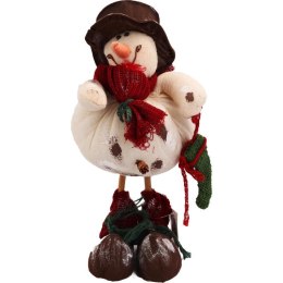 Bałwan stojący wykonany z naturalnych materiałów w kolorze biało czerwonym35 cm