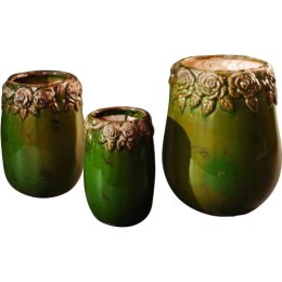 Zdobiony ceramiczny wazon w kolorze zielonego mchu 20x29,5 cm