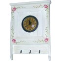 Zegar Wiszący w Stylu Prowansalskim z Wieszakami i Ręcznie Malowanymi Kwiatami, Biały, 49x36x5 cm