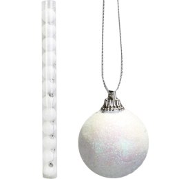 Zestaw 12 Białych Brokatowych Bombek Choinkowych 4cm