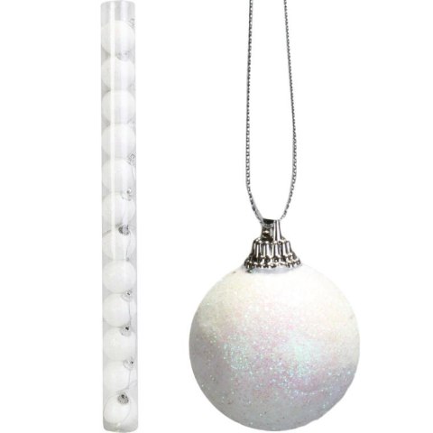 Zestaw 12 Białych Brokatowych Bombek Choinkowych 4cm