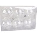 Zestaw 6 Nietłukących, Przezroczystych Bombek Dekorowanych Białym Brokatem 5cm