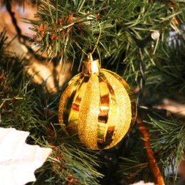 Złote Bombki Choinkowe Dekorowane Wytłaczaniem 6cm - zestaw 6szt