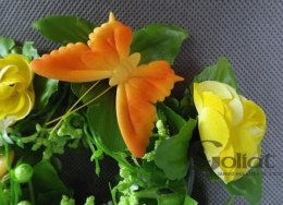 Żółty stroik na świecę z pomarańczowymi motylkami - Średnica 8cm, Wielkość 15cm