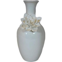 Biały, Delikatny Wazonik z Kwiatkiem o Wymiarach 20x10 cm