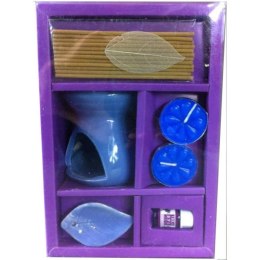 Komplet Aromaterapeutyczny Fioletowy - Ceramiczny Kominek z Kadzidełkami i Olejkiem Zapachowym