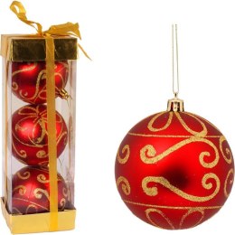 Czerwone Bombki Bożonarodzeniowe ze Złotym Brokatem - 3 Sztuki