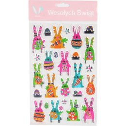 Kolorowe Naklejki na Okno - Zające z Dekoracją, 20x14 cm