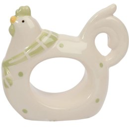 Biały Ceramiczny Serwetnik Wielkanocny w Kształcie Kury z Zielonymi Kropkami 8,5 cm
