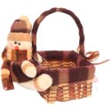 KWADRATOWY KOSZYK ŚWIĄTECZNY Z PLUSZOWYM BAŁWANKIEM 16x17x11 CM, KOLOR BRĄZOWY