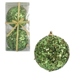 Eleganckie Bombki Styropianowe z Zielonym Brokatem 10 cm - Komplet 2 Sztuk