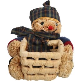 KWADRATOWY KOSZYK ŚWIĄTECZNY Z TROCINOWYM BAŁWANKIEM W GRANATOWYM UBRANKU 16 CM