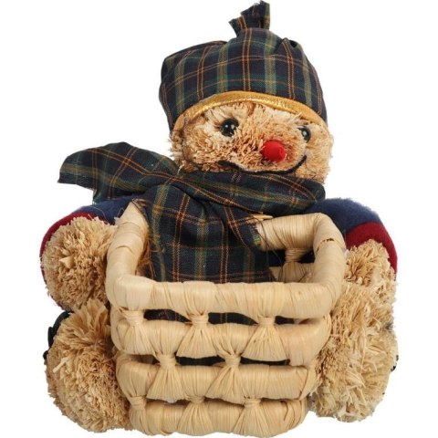 KWADRATOWY KOSZYK ŚWIĄTECZNY Z TROCINOWYM BAŁWANKIEM W GRANATOWYM UBRANKU 16 CM