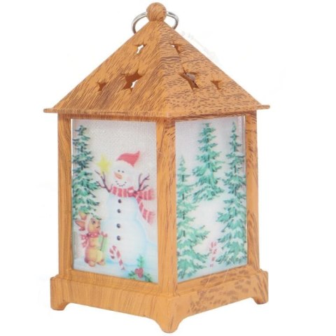 Bałwan LED w Brązowej Latarni - Dekoracja Wisząca na Baterie