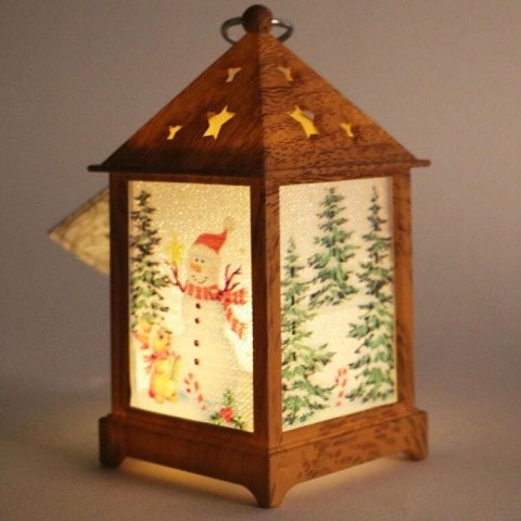 Bałwan LED w Brązowej Latarni - Dekoracja Wisząca na Baterie