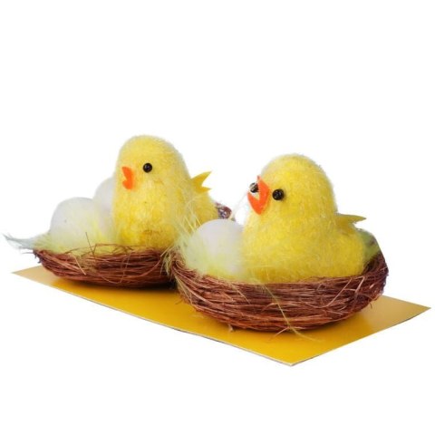 Zestaw Figurki Dekoracyjne Żółte Kurczaki w Gniazdach 2 Sztuki, 5 cm