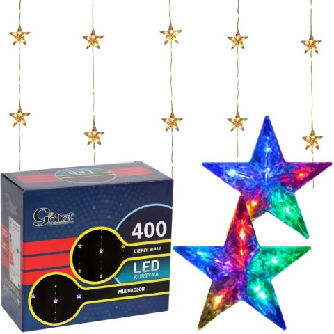 KURTYNA ŚWIETLNA 3X2M 50 GWIAZDEK OZDOBY ŚWIĄTECZNE LAMPKI 400 LED CIEPŁY BIAŁY/MULTICOLOR
