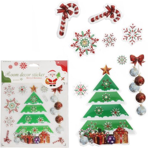 NAKLEJKI ŚWIĄTECZNE NA OKNO 3D DEKORACJA OZDOBA CHOINKA+BOMBKI