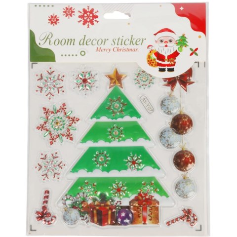 NAKLEJKI ŚWIĄTECZNE NA OKNO 3D DEKORACJA OZDOBA CHOINKA+BOMBKI