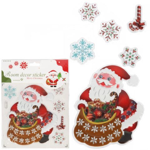 NAKLEJKI ŚWIĄTECZNE NA OKNO 3D DEKORACJA OZDOBA MIKOŁAJ Z WORKIEM