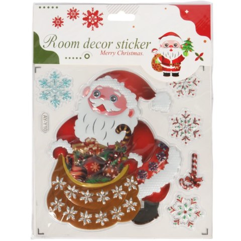 NAKLEJKI ŚWIĄTECZNE NA OKNO 3D DEKORACJA OZDOBA MIKOŁAJ Z WORKIEM