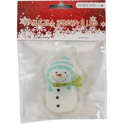 ŚWIĄTECZNA NAKLEJKA ŻELOWA 3 LED NA SZYBĘ OKNO DEKORACJA BOŻE NARODZENIE BAŁWAN