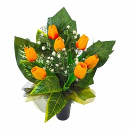 Bukiet flakon stroik na cmentarz kompozycja kwiatowa na grób tulipany