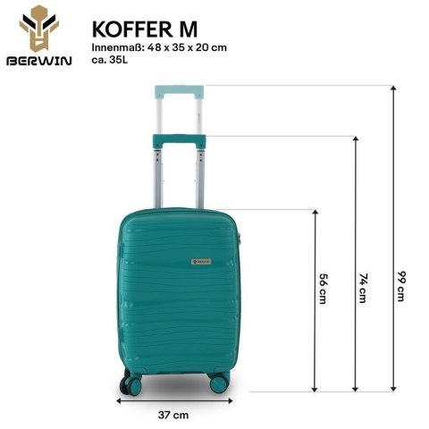 Zestaw walizek BERWIN Torna 4w1 - twarde walizki na kółkach + kosmetyczka Aqua Breeze