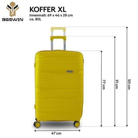 Zestaw walizek BERWIN Torna 4w1 - twarde walizki na kółkach + kosmetyczka Tropic Gelb
