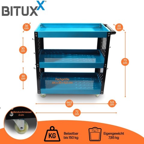 Wózek Warsztatowy z 3 półkami i ścianą perforowaną idealny dla majsterkowicza