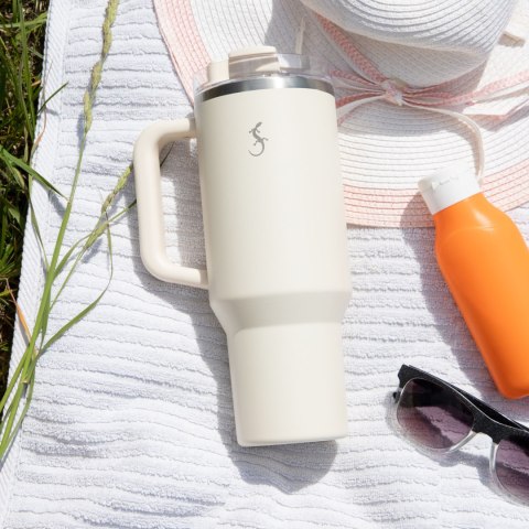 Kubek termiczny, stal nierdzewna, 1,2 l, kremowy