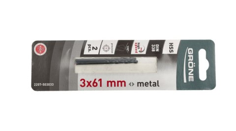 WIERTłO DO METAlU GRONE 3 x 61MM 2 SZT WIERTłO DO METAlU GRONE 3 x 61MM 2 SZT